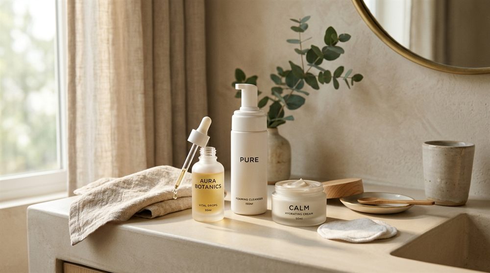 Simple everyday skincare routine with gentle cleanser, clarifying serum, and lightweight moisturizer